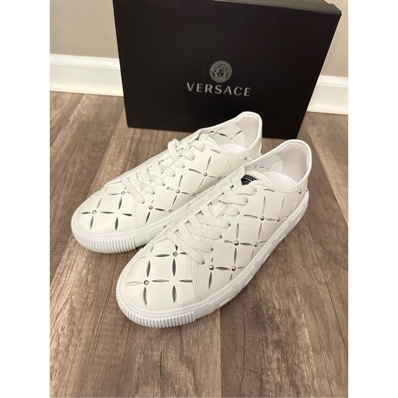 Versace Laser-Cut Low-Top Leather Sneakers US 11 $1050 - Picture 12 of 15